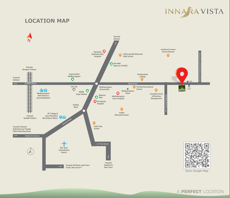 Location map showing Innara Vista and surrounding landmarks